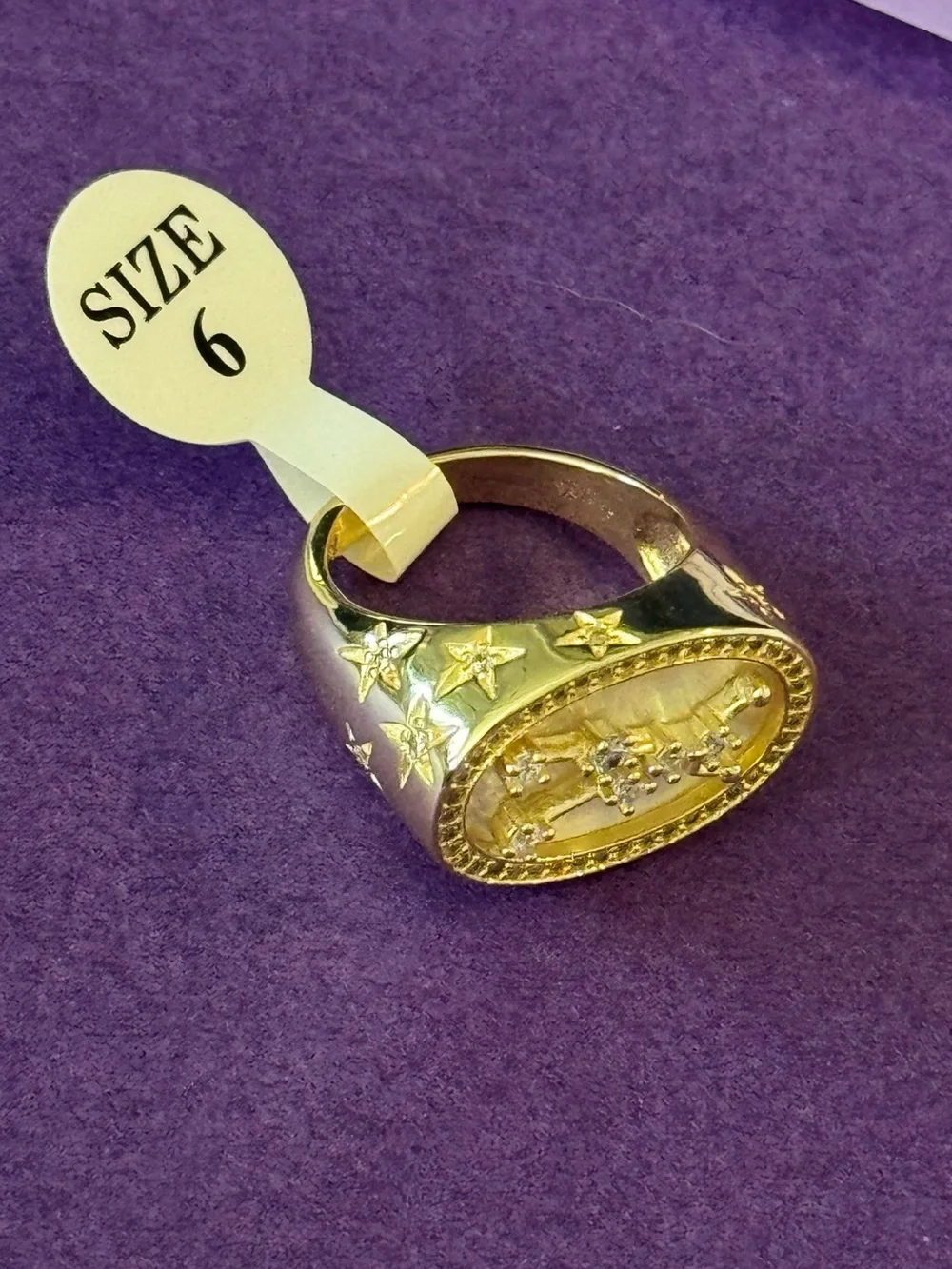 Melinda Maria Gold Zodiac Taurus Ring with Mother-of-Pearl and Crystal